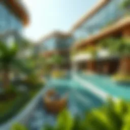Sustainable architecture featuring green spaces