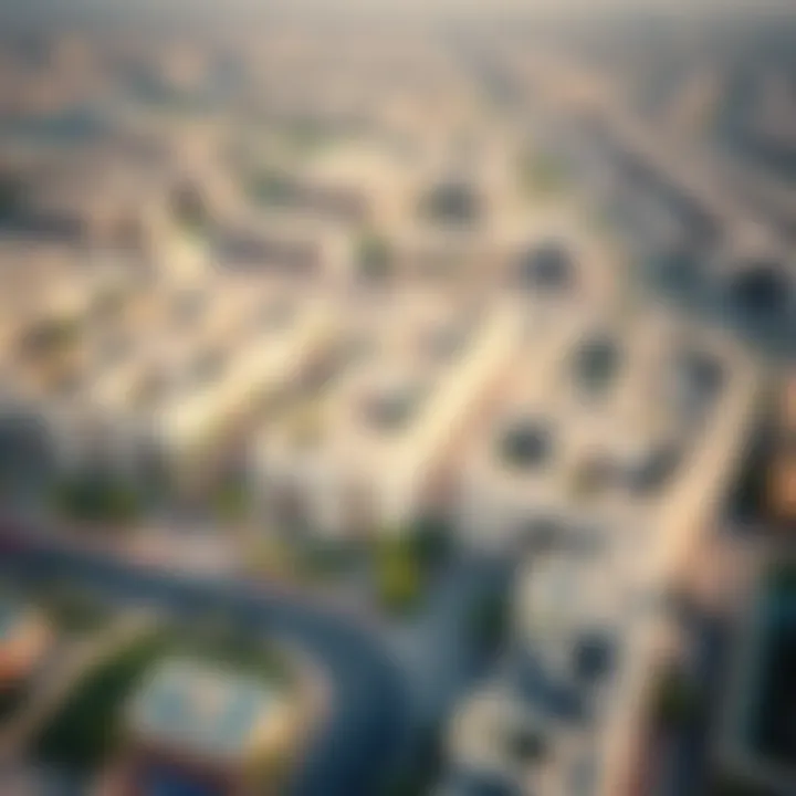 Aerial view of a bustling Dubai neighborhood with real estate developments