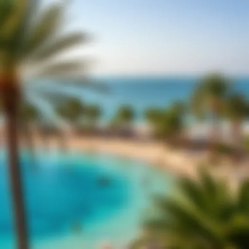 Stunning view of Al Mamzar beach with palm trees and clear blue waters