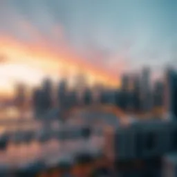 Stunning view of Dubai Marina's skyline at sunset