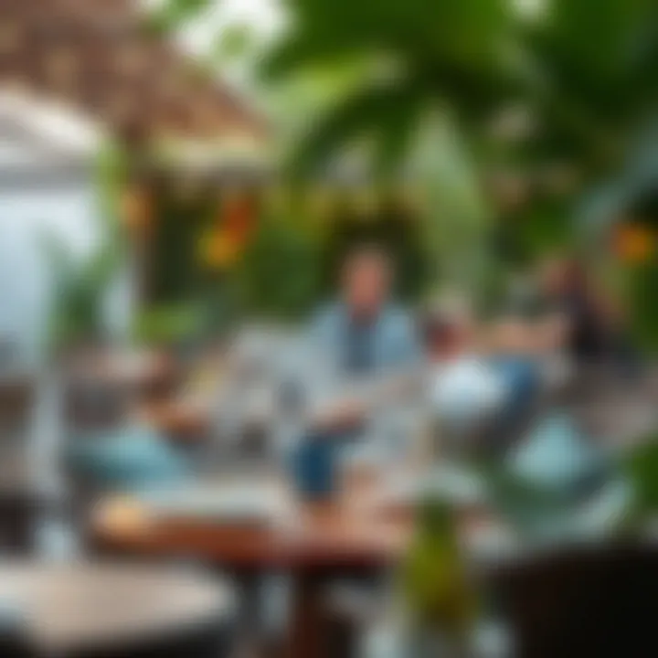 Relaxing atmosphere of an outdoor dining space with natural elements