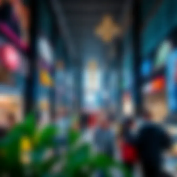 Vibrant commercial spaces in Bay Square filled with shoppers