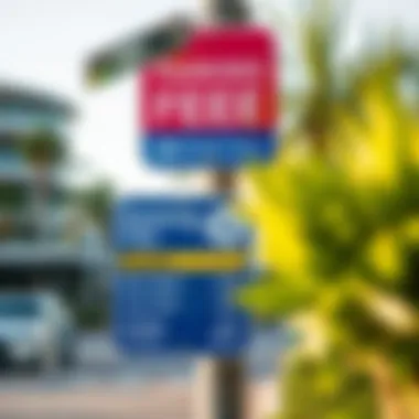 Overview of parking fee signs at Blue Water Island