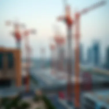 Building the Future: Infrastructure in Business Bay Construction cranes symbolizing ongoing infrastructure projects in Business Bay