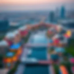 Stunning aerial view of Riverland Dubai showcasing its vibrant architecture