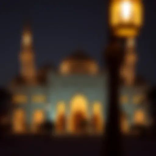 Traditional mosque illuminated during Ramadan