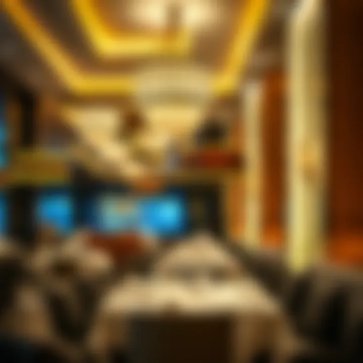 An elegant restaurant interior with ambient lighting and sophisticated decor