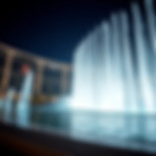Dubai Mall Fountain Show illuminated at night