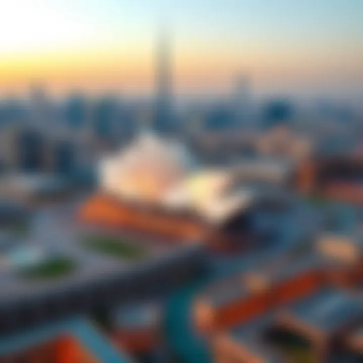 Aerial view of the Dubai Opera House surrounded by the vibrant cityscape of Dubai