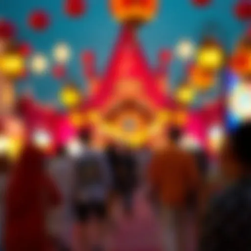 A vibrant Eid celebration scene with colorful decorations
