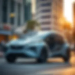 Futuristic electric vehicle on a city street showcasing modern design