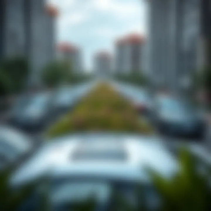 Sustainable urban landscape integrating electric cars and infrastructure