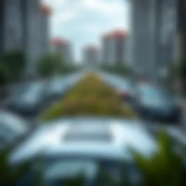 Sustainable Urban Integration of Electric Vehicles Sustainable urban landscape integrating electric cars and infrastructure