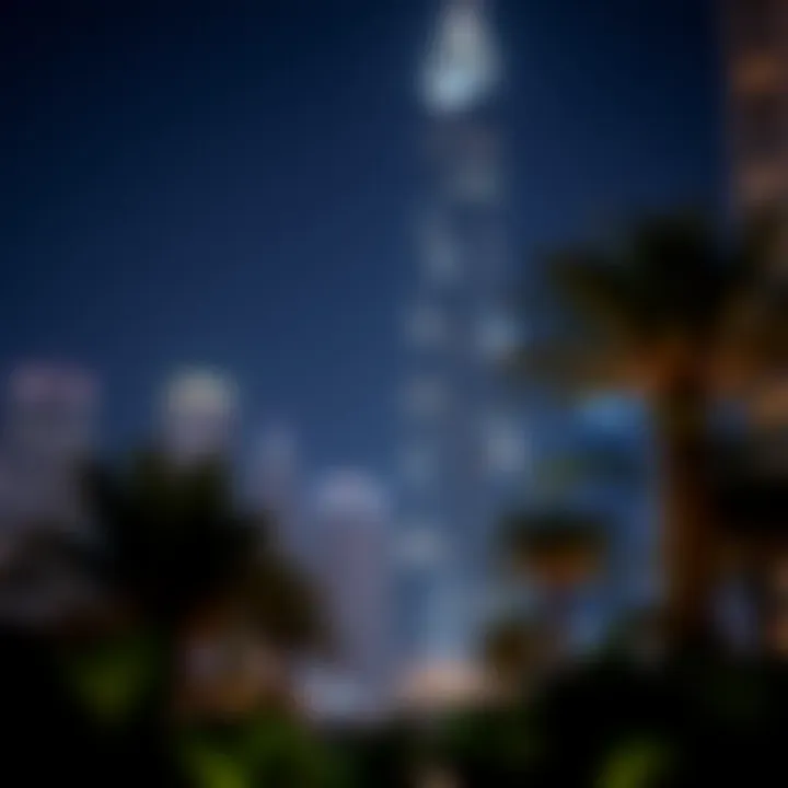 Nighttime illumination of Al Bakhit Tower, enhancing its grandeur