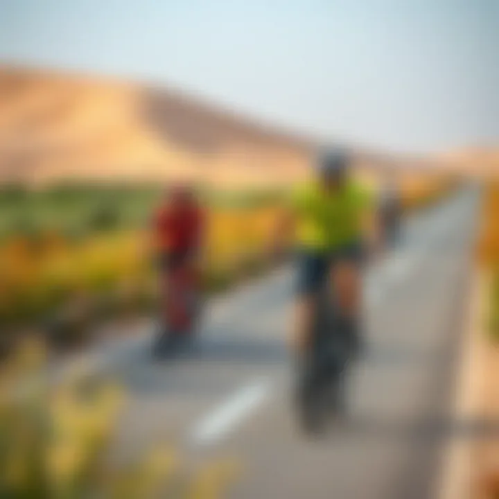 Cyclists enjoying a ride along Al Qudra's pathways