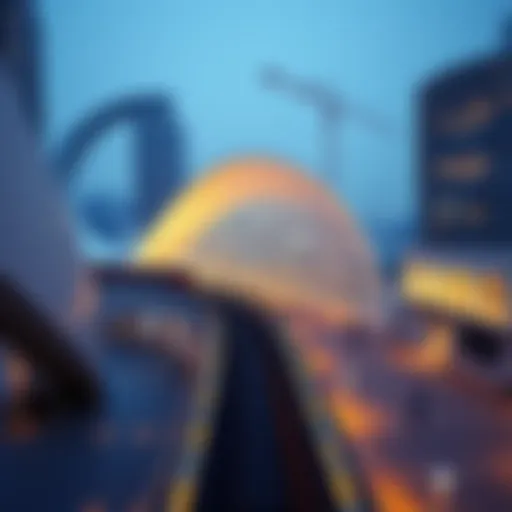 Aerial view of Al Qusais Metro station showcasing modern architecture.