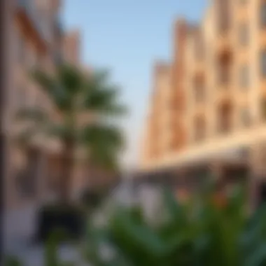 Vibrant community spaces along Al Saada Street with greenery