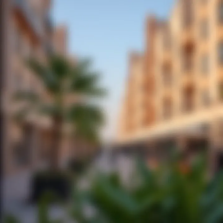 Vibrant community spaces along Al Saada Street with greenery
