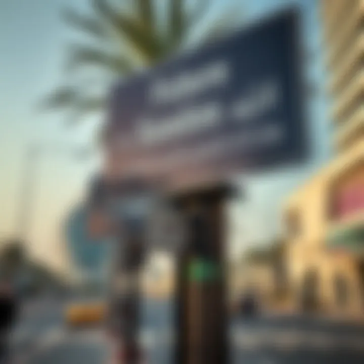 Real estate development signage along Al Saada Street indicating future projects