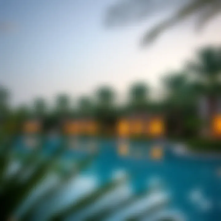Tranquil pool area surrounded by palm trees