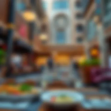 Diverse Dining Experience A vibrant dining area within Dubai Mall, featuring a variety of international cuisines