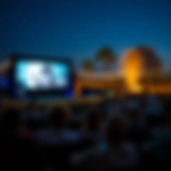 An audience enjoying a film under the stars in a picturesque Dubai location.