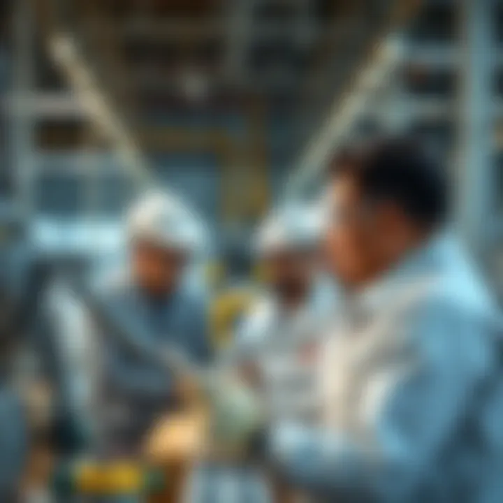Workers collaborating in a high-tech production environment in Dubai