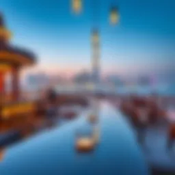 Breathtaking view of Jumeirah Beach Cafe with the Dubai skyline in the background