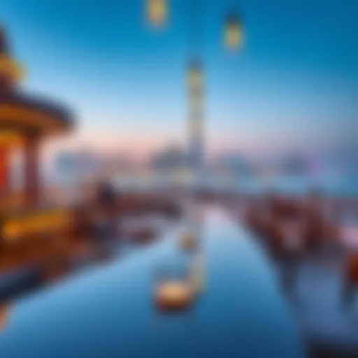 Breathtaking view of Jumeirah Beach Cafe with the Dubai skyline in the background