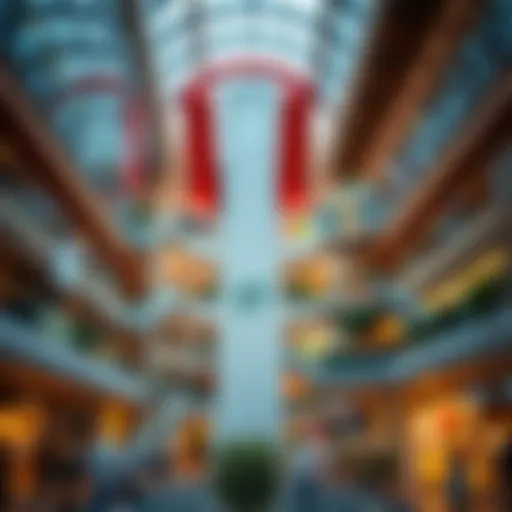 A vibrant mall atrium showcasing modern architecture