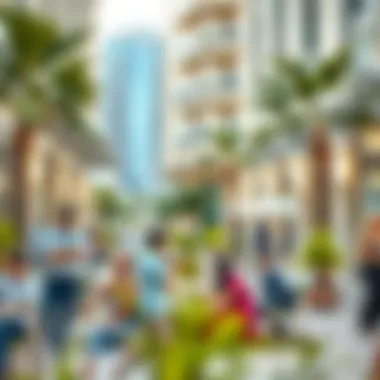 Vibrant community spaces within Reem Plaza highlighting outdoor areas