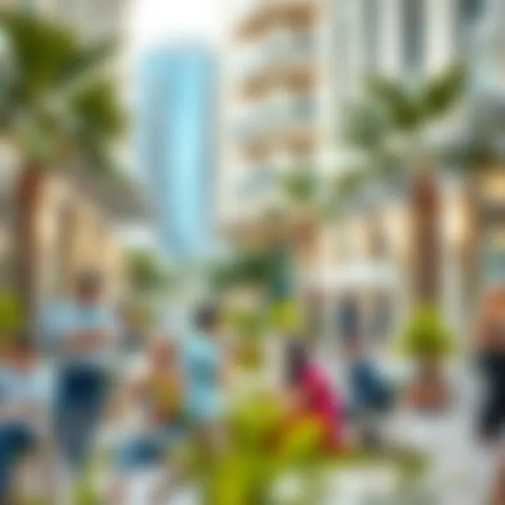 Vibrant community spaces within Reem Plaza highlighting outdoor areas