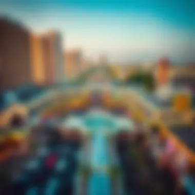 An aerial view of a shopping mall surrounded by urban landscape