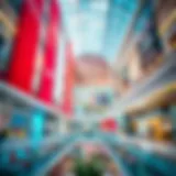A vibrant shopping mall interior showcasing modern architecture