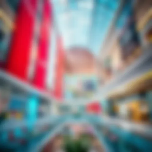 A vibrant shopping mall interior showcasing modern architecture