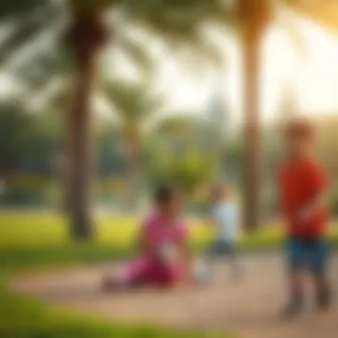 Recreational Activities in Dubai Park Children playing and enjoying recreational activities in a park