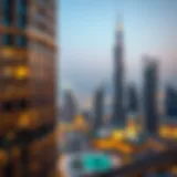 Stunning view of the Burlington Tower against the Dubai skyline