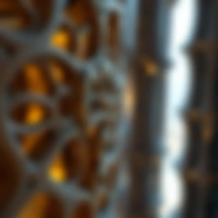 Intricate details of the tower's design captured in close-up