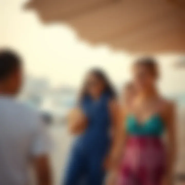 Vibrant atmosphere of the Corniche with families enjoying the beach