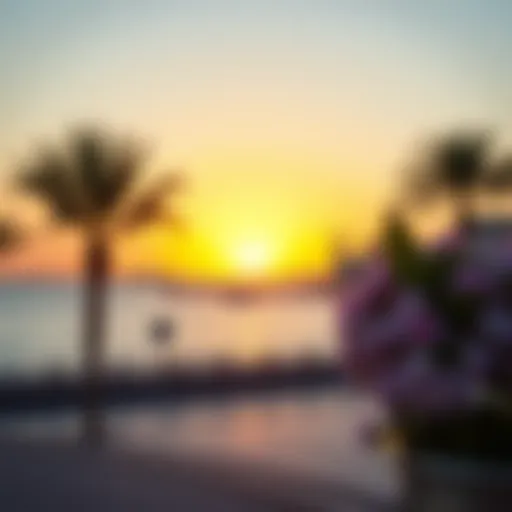 Panoramic view of the Ajman Corniche at sunset showcasing the coastal beauty