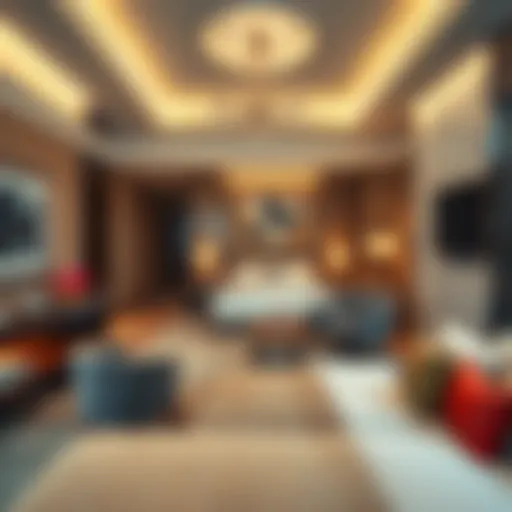 Luxurious hotel suite featuring modern amenities