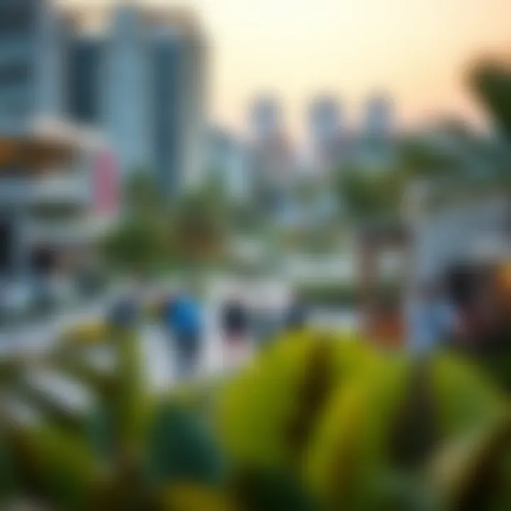 Vibrant community life in Studio International City with parks and leisure areas