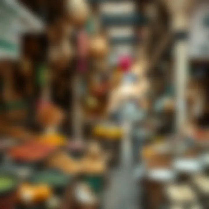 A bustling market scene showcasing various traditional goods