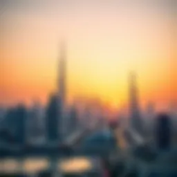 Stunning skyline of Dubai with a sunset view
