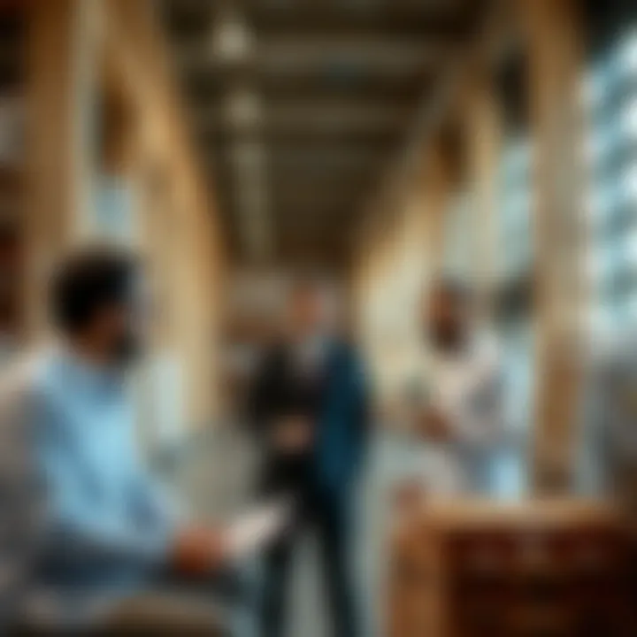 Business professionals discussing warehouse rental terms