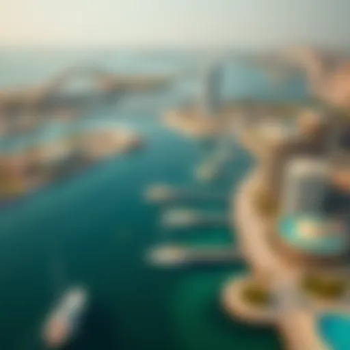 Aerial view of Waterfront Yas Island showcasing luxury residential developments and waterfront amenities