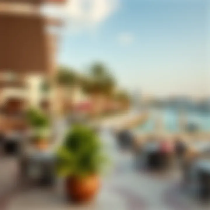 Panorama of Yas Island's vibrant lifestyle amenities including parks, leisure facilities, and waterfront dining