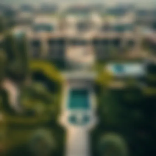 Aerial view of the Fayed estate showcasing its sprawling gardens and architectural splendor