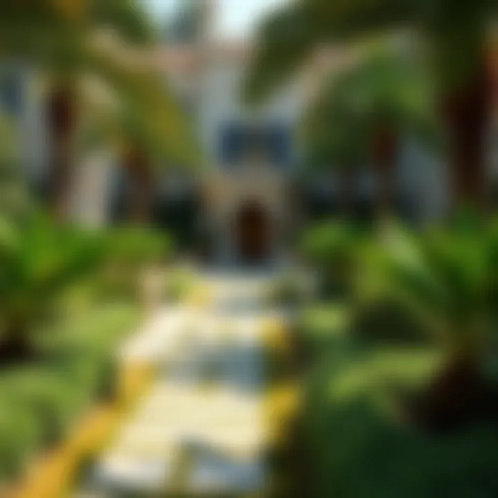 The lush landscaping of the Fayed estate, featuring diverse plant species and serene pathways