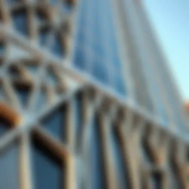 Detailed Facade of the Tower Close-up of the intricate design elements of Dubai Creek Tower's facade